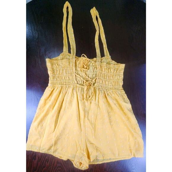 Urban Outfitters Romper Womens Medium Yellow Cleo Embroidered‎ Tie-Back Smocked - Picture 3 of 8